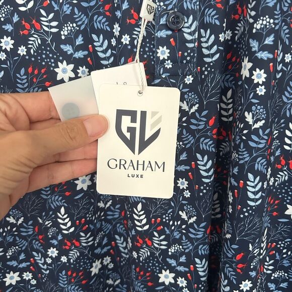 Graham Luxe Polo Golf Shirt Winter Flower Navy Collared New with Tags Medium - Picture 4 of 8